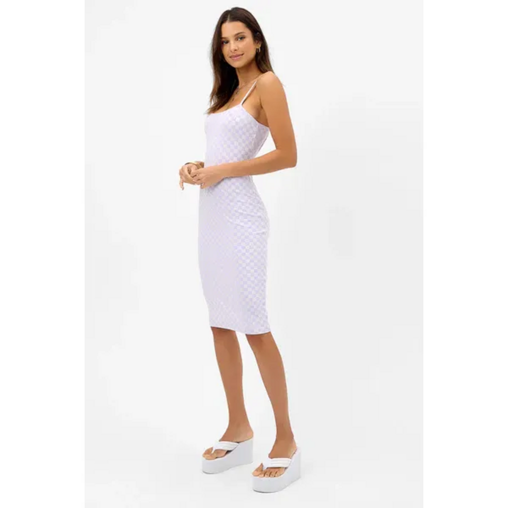 Frankies Bikinis Quinn Checkered Midi Dress - Purple Check in White